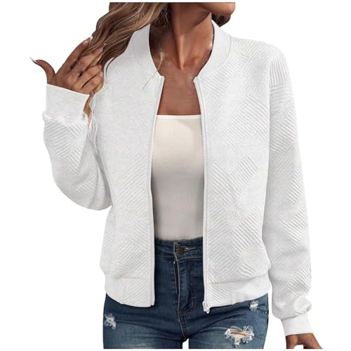 EMATOP College Jacke Damen Leicht Sport Bomberjacke Casual Langarm Übergangsjacke Kurz Einfarbig Sweatjacke Elegant Bequem Pilotenjacke Reißverschluss Fliegerjacke Baumwolle Herbstjacke Outwear von EMATOP