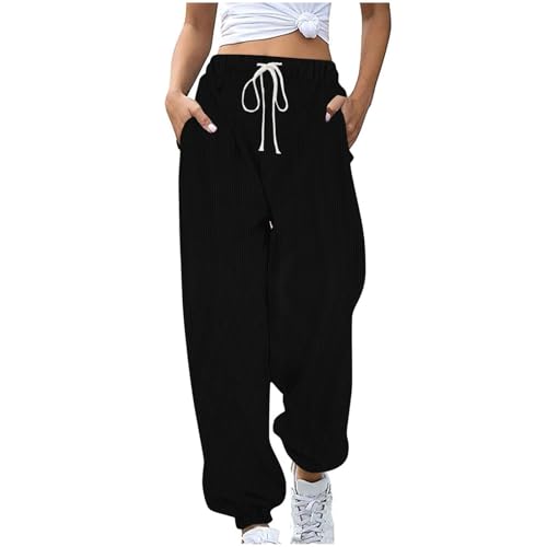 Cordhose Damen Lässig Sport Sweathose Warm Winter Sporthose Lange Elegant Jogginghose High Waist Freizeithose mit Taschen Laufhosen Elastische Taille Yogahose Baumwolle Einfarbig Hosen von EMATOP