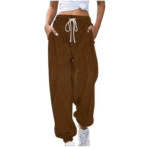 Cordhose Damen Lässig Sport Sweathose Warm Winter Sporthose Lange Elegant Jogginghose High Waist Freizeithose mit Taschen Laufhosen Elastische Taille Yogahose Baumwolle Einfarbig Hosen von EMATOP