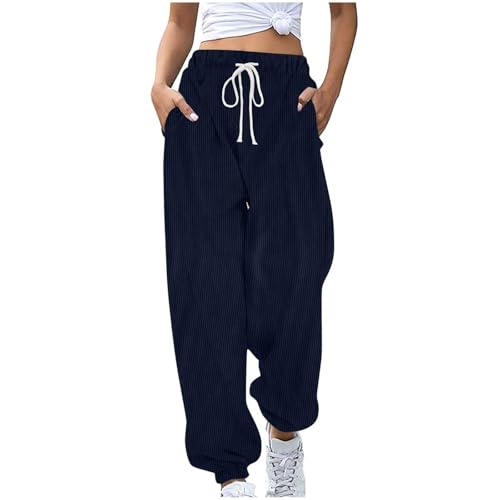 Cordhose Damen Lässig Sport Sweathose Warm Winter Sporthose Lange Elegant Jogginghose High Waist Freizeithose mit Taschen Laufhosen Elastische Taille Yogahose Baumwolle Einfarbig Hosen von EMATOP