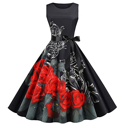 EMATOP Damen 50er Jahre Kleid Vintage Cocktailkleid Neckholder 1950er Rockabilly Petticoat Kleid von EMATOP