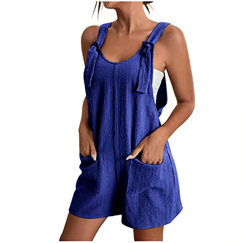 EMATOP Damen Baumwolle Leinen Kurzer Overall Beiläufiger Sommer Latzhose mit Taschen Sommer Kurzer Ärmelloser Beiläufiger Strampler Shorts Dressy Beiläufiger Spaghettiträger Lose Playsuit von EMATOP