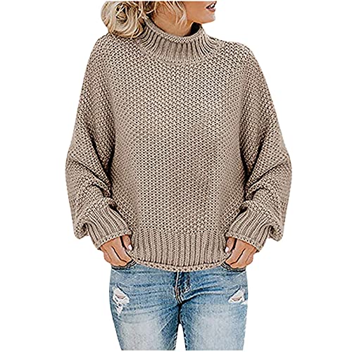 EMATOP Damen Baumwolle Rollkragenpullover Basic Einfarbig Pullover ohne Kapuze Langarm Sweatshirt Herbst Winter Warm Rollkragen Pulli Fleecepullover Strickpullover Angebote des Tages Heute von EMATOP