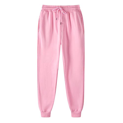 EMATOP Damen Baumwolle Sporthose High Waist Jogginghose Lang Warme Sweathose Casual Einfarbig Trainingshose Leicht Sport Freizeithose mit Taschen Kordelzug Laufhosen Weich Bequem Yogahose von EMATOP