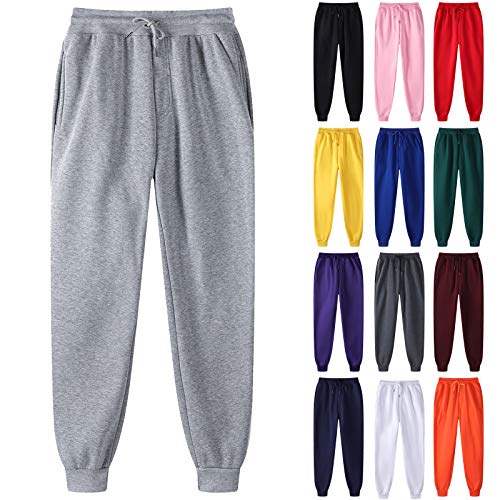 EMATOP Damen Baumwolle Sporthose High Waist Jogginghose Lang Warme Sweathose Casual Einfarbig Trainingshose Leicht Sport Freizeithose mit Taschen Kordelzug Laufhosen Weich Bequem Yogahose von EMATOP