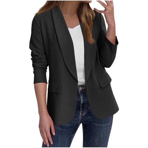 EMATOP Damen Blazer Business Revers Blazerjacke Slim Fit Elegant Sakko Jacke Geschäft Langarm Longblazer Lässig Sportlich Anzugjacke Bequem Einfarbig Bürojacke Klassisch Offen Vorne Trenchcoat von EMATOP