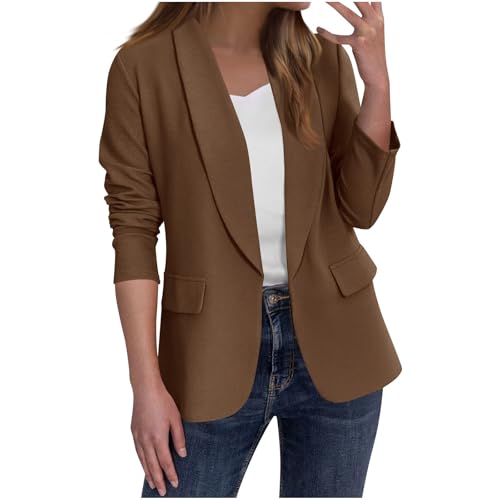 EMATOP Damen Blazer Business Revers Blazerjacke Slim Fit Elegant Sakko Jacke Geschäft Langarm Longblazer Lässig Sportlich Anzugjacke Bequem Einfarbig Bürojacke Klassisch Offen Vorne Trenchcoat von EMATOP