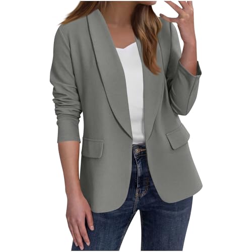 EMATOP Damen Blazer Business Revers Blazerjacke Slim Fit Elegant Sakko Jacke Geschäft Langarm Longblazer Lässig Sportlich Anzugjacke Bequem Einfarbig Bürojacke Klassisch Offen Vorne Trenchcoat von EMATOP