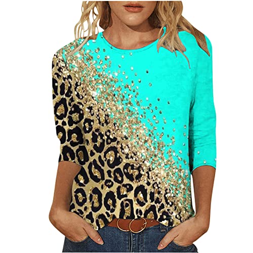 EMATOP Damen Bluse 3/4 Ärmel Tunika Shirt Elegant Baumwoll T-Shirt Tops Casual Lose Oberteile Farbblock Leoparden Muster Longshirt Weich Bequem Sportshirt Vintage Leicht Blusenshirt für Frauen von EMATOP