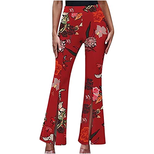 EMATOP Damen Boho Hippie Hosen Glockenhose Lange Fitness Hose Leicht Hohe Taille Freizeithose Atmungsaktiv Flare-Hose Streetwear Schlaghose Elegant Retro Flared Pants Stretch Bell Hose von EMATOP