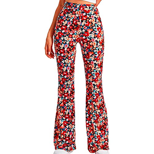 EMATOP Damen Boho Hose Strandhose Hippie Blumen Schlaghose Weites Bein Palazzo Sommerhose Elegant High Waist Bootcut Freizeithose Schön Blumen Druck Caprihose Elastische Taille Yogahose von EMATOP