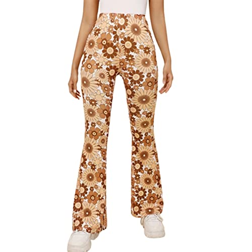 EMATOP Damen Boho Hose Strandhose Hippie Blumen Schlaghose Weites Bein Palazzo Sommerhose Elegant High Waist Bootcut Freizeithose Schön Blumen Druck Caprihose Elastische Taille Yogahose von EMATOP