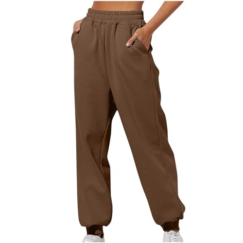 EMATOP Damen Casual Basic Sweathose Elegant Einfarbig Sporthose Lose Baumwolle Jogginghose Lang Sport Freizeithose mit Taschen Sweatpants Elastische Taille Trainingshose Lässig Vintage Yogahose von EMATOP