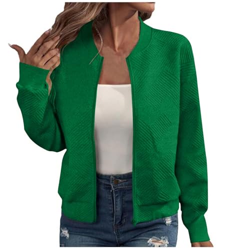 EMATOP Damen Casual Sport Sweatjacke Langarm Baumwolle Jacke Elegant Einfarbig Sweatshirt ohne Kapuze Sportjacke Full Zip Freizeitjacke Bequem Leicht Übergangsjacke Winter Blouson Jacken von EMATOP