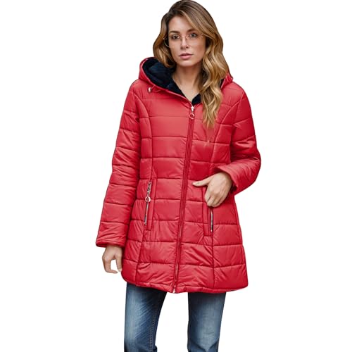 EMATOP Steppjacke Damen Warmer Lang Winterjacke Gefüttert Fleece Daunenjacke Baumwolle Elegant Pufferjacke Langarm Casual Fleecejacke mit Kapuze Wintermantel Winter Outdoor Trachtenjacke von EMATOP