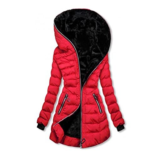 EMATOP Damen Daunenjacke Lang Elegant Mantel mit Kapuze Steppmantel Winter Warm Jacke Gefüttert Fleece Wintermantel Baumwolle Langarm Pufferjacke Outdoor Winddicht Winterjacke Windbreaker von EMATOP