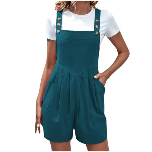 EMATOP Damen Elegant Kurz Playsuit Sommer Ärmellos Jumpsuit Einfarbig Baumwolle Einteiler Overalls Lässig Baggy Latzhose Hohe Taille Mode Trägerhose mit Taschen Arbeitshose Teenager Mädchen von EMATOP