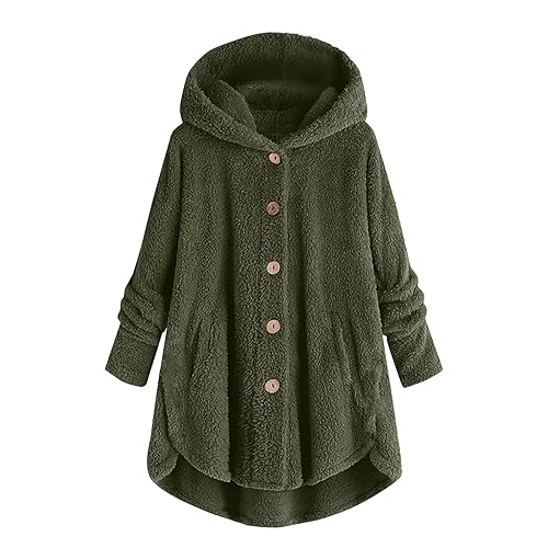 EMATOP Plüschjacke Damen Lässige Fleece Jacke Winter Warm Kapuzenjacke mit Kapuze Teddy Fleecejacke Flauschig Kuschelig Wintermantel Lang Einfarbig Fellmantel mit Taschen Mantel Kapuzenpullover von EMATOP