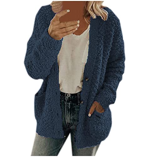 EMATOP Damen Fleecejacke Winter Teddy Mantel Warm Flauschig Jacke Dicke Gefüttert Plüschjacke Casual Langarm Wolljacke Kuschelig Einfarbig Winterjacke mit Taschen Teddyjacke Outdoor Wintermantel von EMATOP