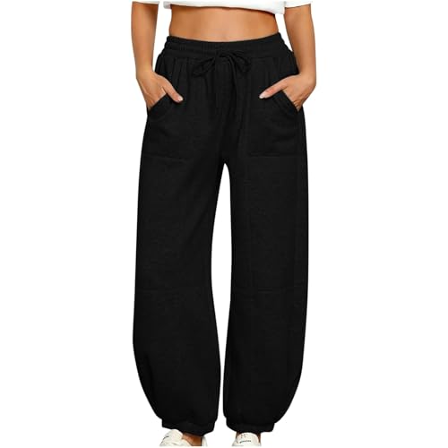EMATOP Damen Gefütterte Jogginghose Warm Fleece Freizeithose Winter Thermo Sporthose Lässige Einfarbig Sweathose mit 2 Taschen Fleecehosen Winter Verdickte Haremshose Baumwolle Trainingshose von EMATOP