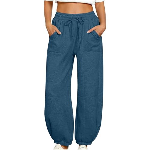 EMATOP Damen Gefütterte Jogginghose Warm Fleece Freizeithose Winter Thermo Sporthose Lässige Einfarbig Sweathose mit 2 Taschen Fleecehosen Winter Verdickte Haremshose Baumwolle Trainingshose von EMATOP