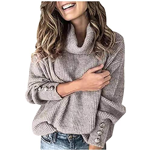 EMATOP Damen Gerippter Rollkragenpullover Elegant Langarm Pullover Casual Feinstrick Strickpulli Oberteile Weich Warm Sweatshirts Stretch Einfarbig Strickpullover Angebote des Tages Heute von EMATOP