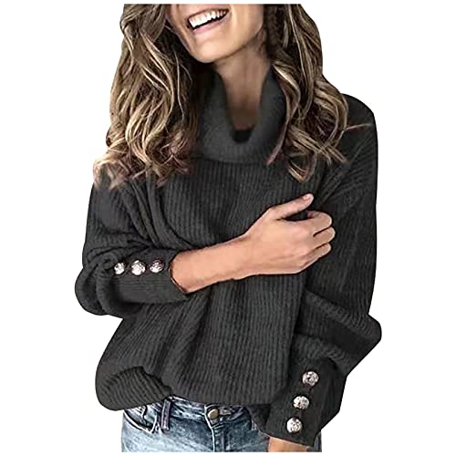 EMATOP Damen Gerippter Rollkragenpullover Elegant Langarm Pullover Casual Feinstrick Strickpulli Oberteile Weich Warm Sweatshirts Stretch Einfarbig Strickpullover befristetes Angebot von EMATOP