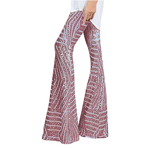 EMATOP Damen Glitzer Pailletten Hose Elegant Lang Sommerhose Boho Strandhose Hoch Taillierte Schlaghose Dehnbar Lässige Leggings Neuartiger Druck Hippie Hosen Teenager Mädchen Streetwear von EMATOP