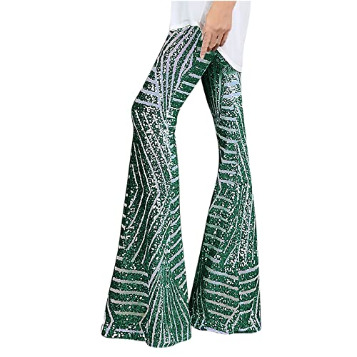 EMATOP Damen Glitzer Pailletten Hose Elegant Lang Sommerhose Boho Strandhose Hoch Taillierte Schlaghose Dehnbar Lässige Leggings Neuartiger Druck Hippie Hosen Teenager Mädchen Streetwear von EMATOP