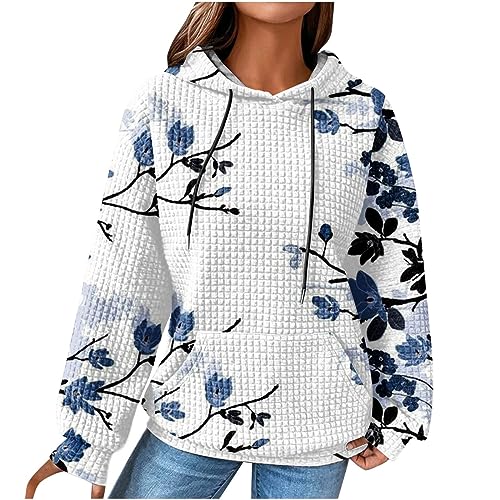 EMATOP Damen Hoodie Lässiges Langarm Sweatshirt mit Kapuze Pullover Sport Baumwolle Kapuzenpullover Vintage Neuartige Drucke Langarmshirt Elegant Waffel Kapuzenpulli Mantel für Herbst Winter von EMATOP