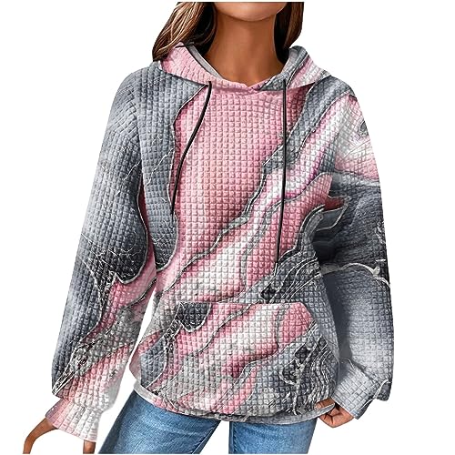 EMATOP Damen Hoodie Lässiges Langarm Sweatshirt mit Kapuze Pullover Sport Baumwolle Kapuzenpullover Vintage Neuartige Drucke Langarmshirt Elegant Waffel Kapuzenpulli Mantel für Herbst Winter von EMATOP