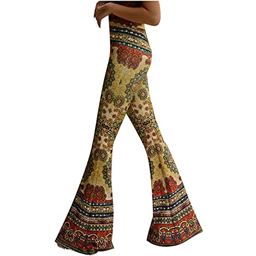 EMATOP Damen Hose Boho Strandhose Hippie Blumen Schlaghose Weites Bein Palazzo Sommerhose Elegant High Waist Bootcut Freizeithose Schön Blumen Druck Caprihose Elastische Taille Yogahose von EMATOP