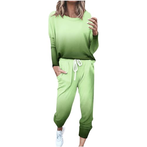 EMATOP Damen Jogginganzug Set Casual Sport Trainingsanzug Langarm Baumwolle Freizeitanzug 2-Teilige Bluse Tops und Lang Hose Sportanzug Bunt Tie Dye Hosenanzug mit Taschen Tracksuit Outfit von EMATOP