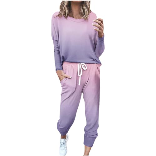 EMATOP Damen Jogginganzug Set Casual Sport Trainingsanzug Langarm Baumwolle Freizeitanzug 2-Teilige Bluse Tops und Lang Hose Sportanzug Bunt Tie Dye Hosenanzug mit Taschen Tracksuit Outfit von EMATOP