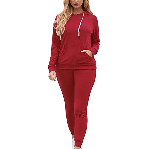 EMATOP Damen Jogginganzug mit Kapuze Langarm Sportanzug 2 Teile Casual Hoodie Sweatshirt und Sporthose Trainingsanzug Lose Einfarbig Hausanzug Baumwolle Leicht Freizeitanzug für Yoga Gym von EMATOP