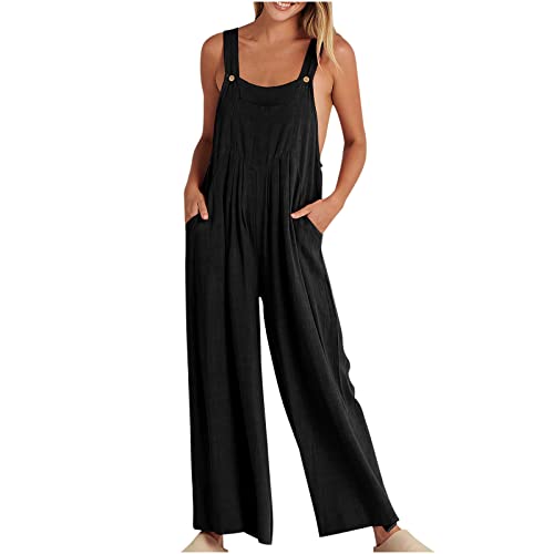 EMATOP Damen Jumpsuit Ärmellos Jumpsuits Casual Overall Sexy Hosenanzug V-Ausschnitt Playsuit Sommer Oversize Lose Hose mit Taschen Trägerhose von EMATOP