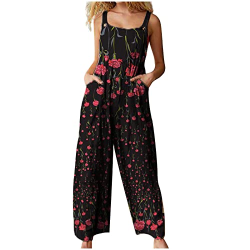 EMATOP Damen Jumpsuit mit Bindegürtel Rundhalsausschnitt Elegant Kurze Ärmel Jumpsuit lang Overall Hosenanzug Playsuit Romper von EMATOP