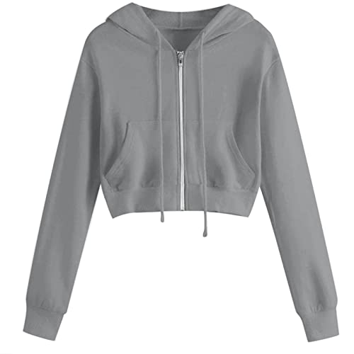 EMATOP Damen Kapuzenjacke Kurz Sport Sweatjacke Casual Baumwolle Sweatshirt mit Kapuze Jacke Langarm Cropped Hoodie Sexy Bauchfrei Kapuzenpullover Kordelzug Oberteil Pullover Teenager Mädchen von EMATOP