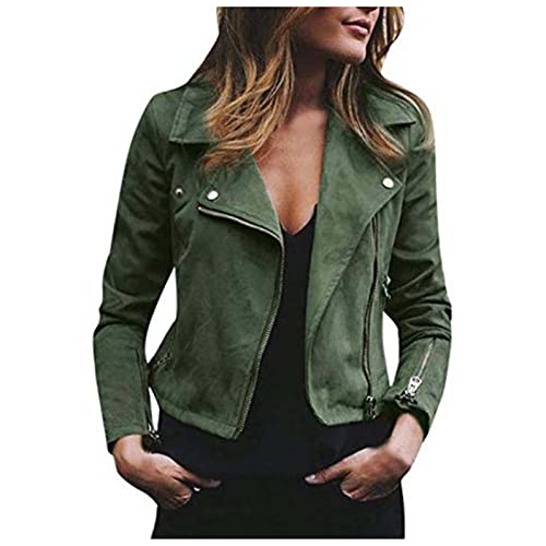 EMATOP Damen Kunstlederjacke Lässig Lederjacke Wildleder Female Jacke Winddicht Kurz Mantel Sexy Einfarbig Windjacke Mode Revers Übergangsjacke Bomberjacke Wärme Bequemes Oberteil Sweatjacke von EMATOP