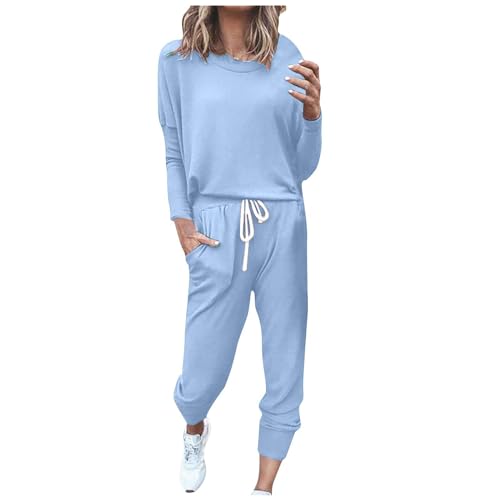 EMATOP Damen Lässiger Trainingsanzug Lose Langarm Sweatshirt und Hosen Freizeitanzug Elegant Baumwolle Jogginganzug Sport Elegant Yoga Outfit Einfarbig Tracksuit Set Frühling Herbst Hosenanzug von EMATOP