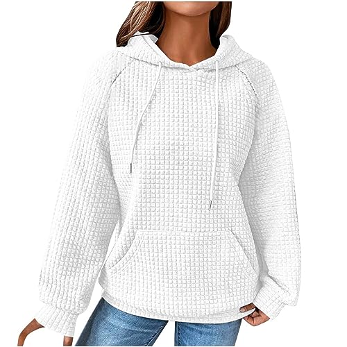 EMATOP Damen Langarm Hoodie Pullover Waffel Baumwolle Sweatshirt mit Kapuze Sport Kapuzenpullover Casual Einfarbig Langarmshirt Herbst Winter Warm Kapuzenpulli Oberteile Vintage Mantel Outwear von EMATOP