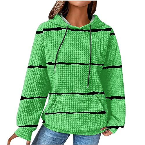 EMATOP Damen Langarm Kapuzenpullover Baumwolle Waffel Sweatshirt mit Kapuze Pulli Oberteil Shirts Streifen Pullover Herbst Winter Sport Hoodie Casual Lose Langarmshirt Kuschelig Kapuzenpulli von EMATOP