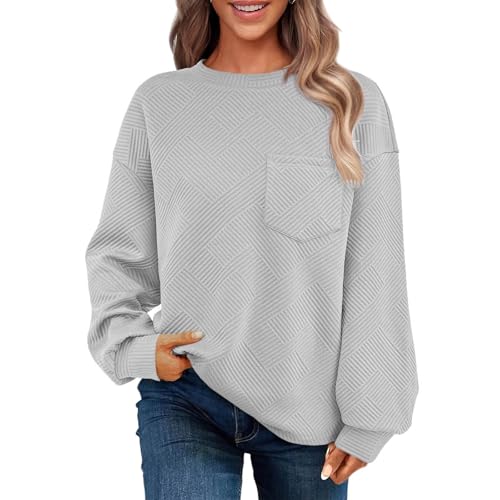 EMATOP Damen Langarm Warm Pullover Oversized Sweatshirt ohne Kapuze Langarmshirt Klassisch Einfarbig Pulli Oberteile Rundhals Basic Longshirt Lässig Lose Sportshirt Teenager Mädchen Streetwear von EMATOP