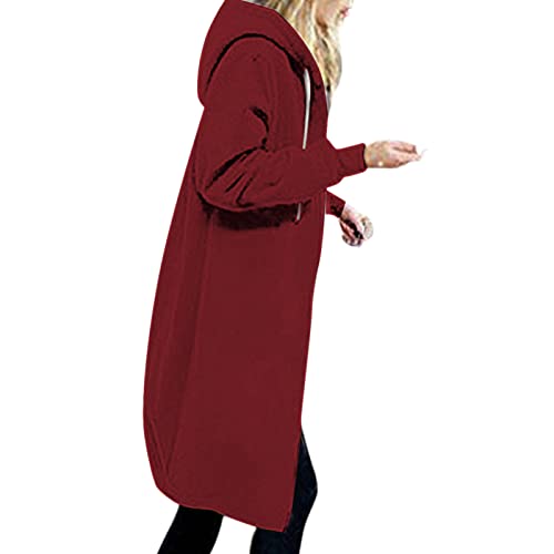 EMATOP Jacke Damen Langen Sweatjacke Casual Baumwolle Fleecejacke mit Kapuze Sport Sweatshirt Einfarbig Elegant Kapuzenjacke Herbst Winter Langarm Hoodies Mantel Teenager Mädchen Kapuzenpullover von EMATOP
