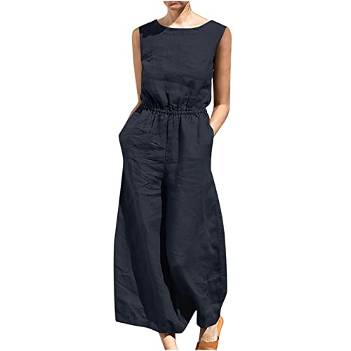 EMATOP Damen Latzhose Sommer Jumpsuit Lässiger Elegant Overalls Sommerhose Festlich Arbeitshosen Hose Baggy Arbeitslatzhose Einteiler Lang Oversize Boho Strandhose Playsuit mit Taschen von EMATOP