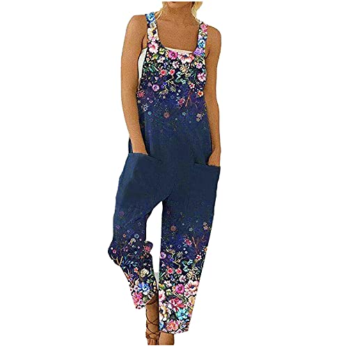 EMATOP Damen Latzhose Sommer Jumpsuit Vintage Elegant Jeans Hose Lässig Loose Fit Jeanshosen Overall Einfarbig Mode Denim Playsuit Sexy Ärmellos Romper mit Taschen Sommerhose Freizeithose von EMATOP