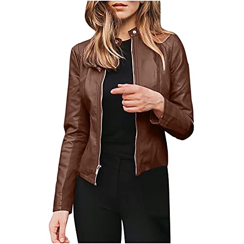 EMATOP Damen Lederjacke Revers Jacke Female Kunstlederjacke Reißverschluss Bikerjacke Weiche Kurz Mantel Bikerjacke Wildleder Winter Warm Sportlich Übergangsjacke Windjacke für Outdoor-Arten von EMATOP