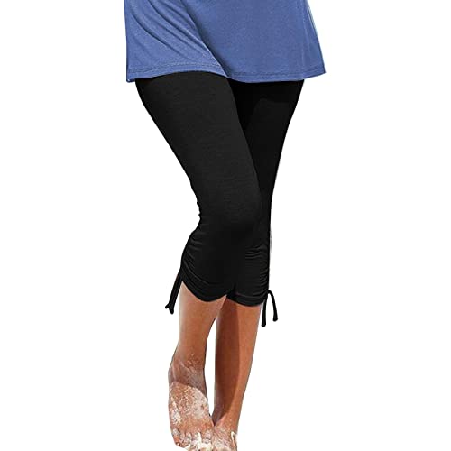 EMATOP Damen Leggins 3/4 Lang Capri Sporthose High Waist Blickdicht Yogahose Casual Einfarbig Laufhose Elegant Baumwolle Sommerhose Leicht Slim Fit Stoffhose Sportleggins für Gym Fitness Jogging von EMATOP