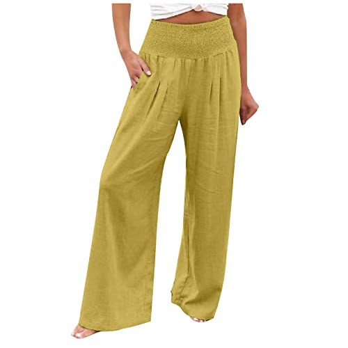 EMATOP Damen Leicht Sommerhosen 7/8 Elegant Leinenhose Sommer Luftig Lang Hose Leinen Baumwolle Strandhose von EMATOP