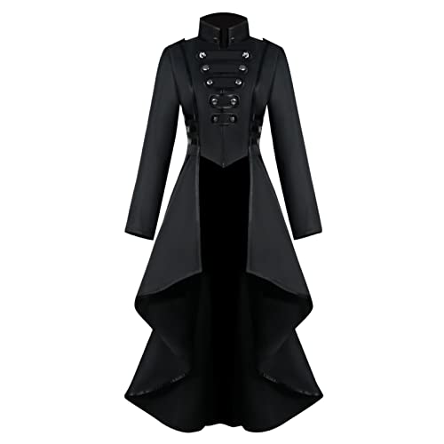 EMATOP Damen Mantel Mittelalter Kleidung Steampunk Gothic Trenchcoat Lang Jacke Blazer Langarm Hohe Taille Uniform Smoking Frack Outwear Vintage Unregelmäßiger Cosplay Kostüm für Halloween von EMATOP